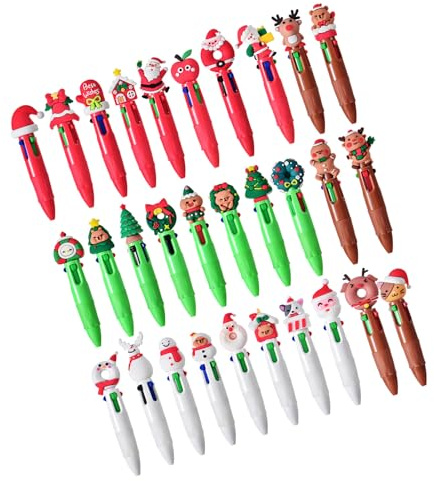 Penna di Natale – 30 pezzi Penne a 4-in-1 multicolore per bambini, tema natalizio, forniture scolastiche, regali di compleanno, gadget di Natale, penne per bambini (stili assortiti)