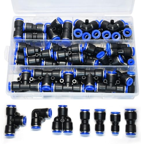 46 Stück 4mm Pneumatisches Schnellsteckverbinder-Set – Gerade, Winkel, T-Stücke, Y-Splitter & Reduzierstücke – Luftschlauchverbinder für PU/Nylon/PE-Rohre