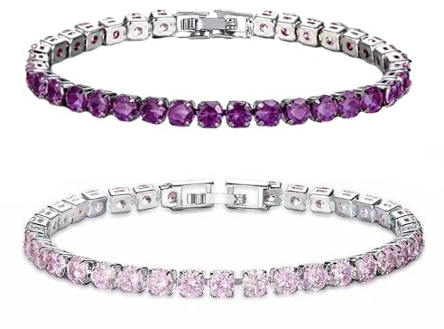 Pummny 2 stycken tennisarmband damarmband, 4 mm tennisarmband zirkon, snäppdesign, tennisarmband för kvinnor för alla hjärtans dag mors dag jul födelsedag presenter, 19CM, Koppar, Cubic Zirconia