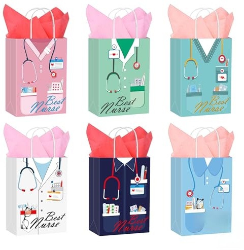 30 Pcs Nurse Gift Bags – Healthcare Gifts for Nurses Doctors Medical Student Assistants Thank You Nurse 30 Sheets Wrapping Paper for Nurse Week Gifts Medical Graduation Party Appreciation Gifts 8.5 Inch
