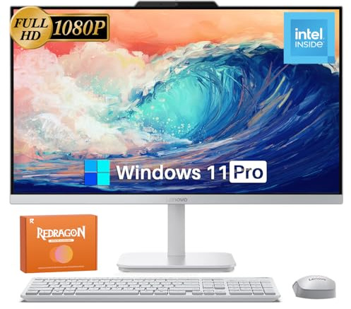 Lenovo A100 All in One Desktop Computer for Home Office, 23.8 Inch IPS FHD Display, Intel N100 Processor, 32 GB RAM, 1 TB SSD, Intel UHD Graphics, Wired Keyboard & Mouse, Windows 11 Pro, Accessories