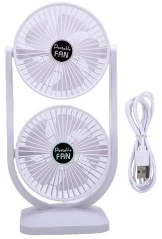 Zerodis Oscillating Table Fans, Dual Head Desk Fan USB Rechargeable 3 Speed Ventilator Portable Electric Floor Dorm Appliance for Home Office Travel