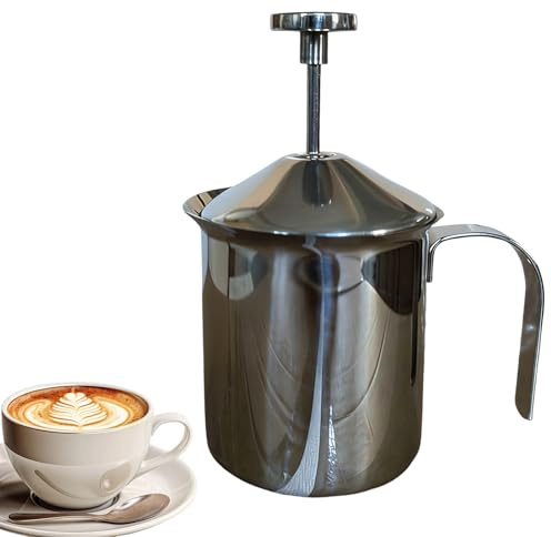 Portable Milk Whisk - Handheld Frother Mixer, Stainless Steel Pitcher with Spout, Large Capacity Cream Frothing Tool for Coffee Latte, Home Cafe Accessories, Espresso Drink Maker