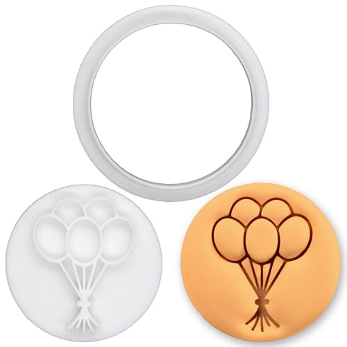 BAKERLOGY Balloon Bouquet Mini Cookie Cutter and Stamp Set – Celebration Balloons Biscuit Cutter Fondant Embosser for Birthday Party Baking, Cupcake Topper Cake Decoration