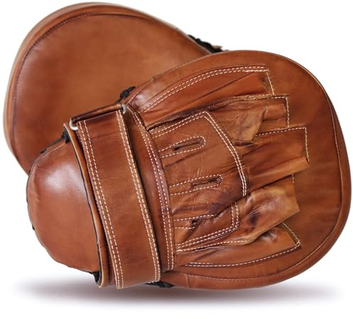 Pratzen aus Echtleder – Handgefertigt Retro Boxhandschuhe Trainingspad Klettverschluss MMA Kampfsport