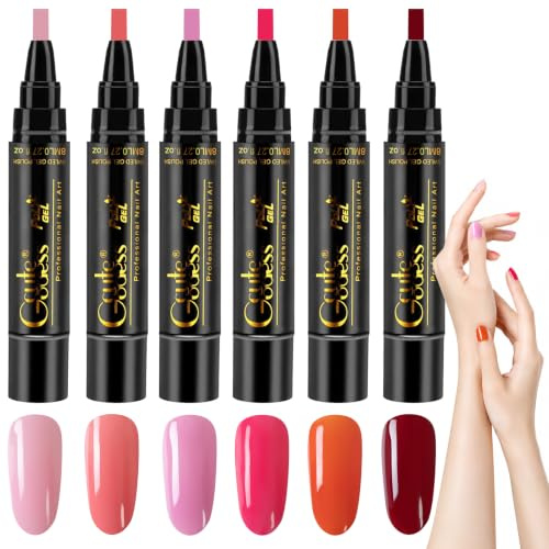 6 pezzi Penna Smalto per Unghie,Gel per Nail Art,6 Colori 3 in 1(6 x 8 ml)