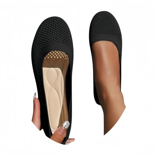 Wide Fit Ballet Flats for Women Breathable Mesh Stretch Knitted Ballet Shoes Comfortable Round Toe Slip-On Ballet Pumps Dressy Casual Solid Color Office Work Shoes