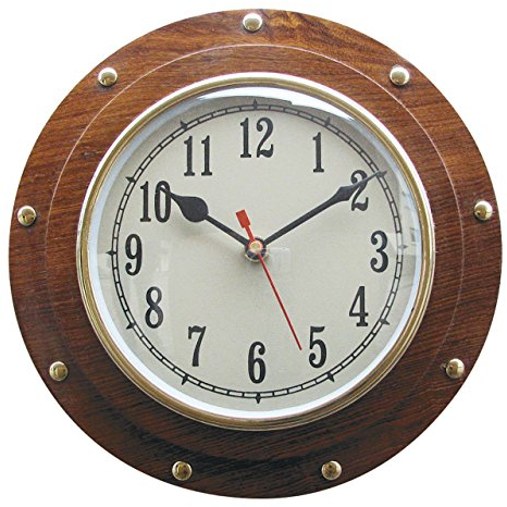 Sea-Club Uhr im Bullauge Nautik Holz/Messing Ø=23cm