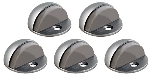 Design House Door Stops, Rubber Cushion Stoppers, Floor-Mounted, Heavy-Duty Zinc, Easy Installation, 5-Pack, Satin Nickel, 1.75 in. Diameter x 1.25 in. H, 181883