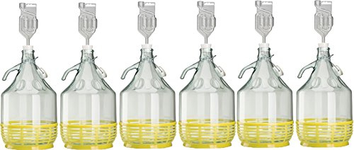lilawelt24 6 x Set 5L Bügelflasche + Stopfen + Gärröhrchen Weinballon Gärballon Glasflasche Bügelverschluß Gärbehälter
