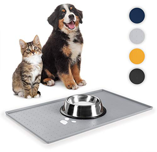 EVERANIMALS – rutschfeste Napfunterlage für Hunde und Katzen – langlebiges wasserdichtes Silikon, 60 x 40 cm, grau