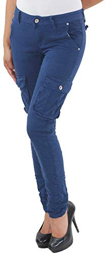 Sotala Damen RÖHRENHOSE Cargohose HÜFTHOSE Jeans Stretch Boyfriend Chino Skinny Hose Baggy Haremshose D-Blau 42 (XL)