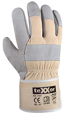(120 Paar) teXXor Handschuhe TOP Rindkernspaltleder-Handschuhe RHÖN 120 x Leder Natur/Drell weiß XL/10