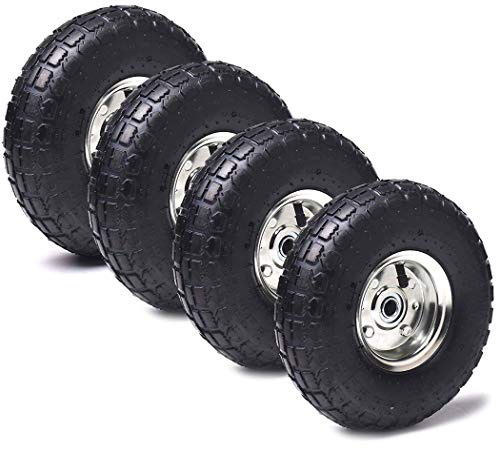 (4 Pack) AR-PRO 10 Heavy-Duty Replacement Tire and Wheel - 4.10/3.50-4 with 10 Inner Tube, 5/8 Axle Bore Hole, 2.2 Offset Hub and Double Sealed Bearings for Hand Trucks and Gorilla Cart