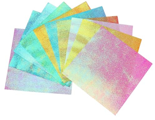 Healifty 50pcs Iridescent Glitter Origami Paper Shiny Rainbow Square Folding Paper for DIY Craft Art Accessories 15CM (Random Color)
