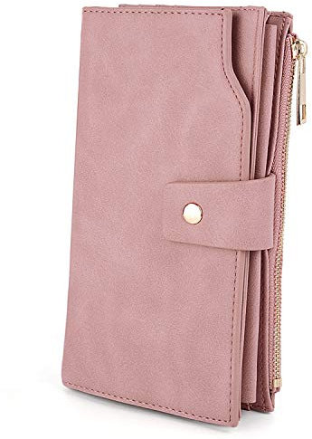 UTO Damen Geldbörse Card Holder RFID-Blocking PU-Leder mit großem Tragegriff (21 Kartenfächer) Innentasche Geeignet für Laptops 5.5 Neuerosa