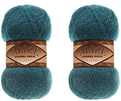 Alize Angora Gold Simli 5% Metallic, 20% Wolle, 75% Acryl, 2 Knäuel, 200 g, 1100 Yds, Garn, Häkelspitze, Handstricken, türkisches Garn (17 Petrol)