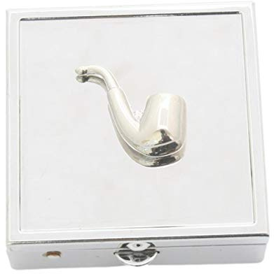 Smokers Pipe Pill Trinket Box Chrome with Mirror Gift 523