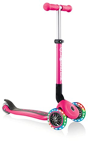 GLOBBER JUNIOR Foldable Lights – Tretroller, 120/80 mm, ABEC 5, 3-rädrig, LED-Leuchtrollen, Fuchsia pink