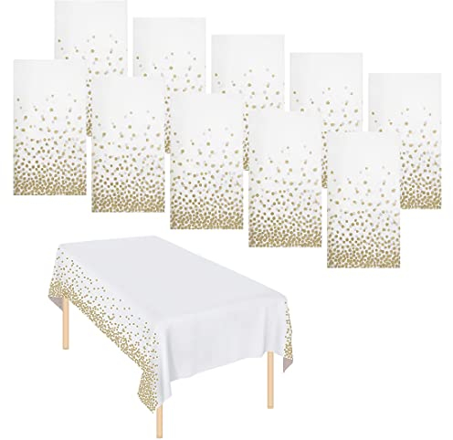 10 Pack Dot Tablecloths Table Covers Disposable Tablecloth Wipeable Plastic Tablecloth Waterproof Party Tablecloths for Indoor or Outdoor Parties Birthdays Weddings Christmas Gold(137*274 cm)