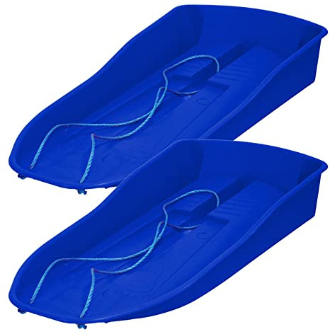 simpahome Deluxe Smiley Design Pink Plastic Unisex Children & Adults Snow Bullet Sledge Toboggan - Blue x 2