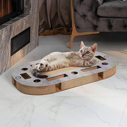 CanadianCat Company | PlayPlate Katzenspielplatz ca. 65 x 35 x 5,8 cm mit integrierter Kratzpappe Katzenspielzeug Kratzbrett in Betonoptik Kratzkarton