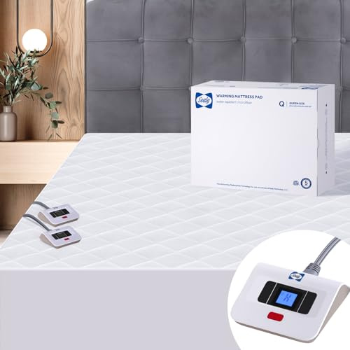 Sealy Heated Mattress Pad Queen Size 60x80 Inch | Luxury Quilted Waterproof Electric Mattress Cover with 10 Heat Setting Dual Controller & 1-12 Hours Auto Shut Off | Fit Up to 17 Deep Pocket