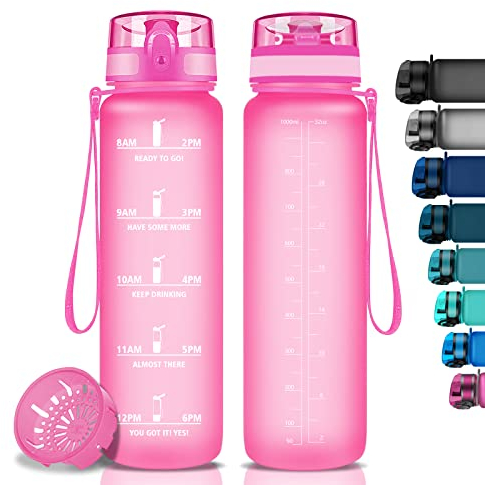 MAIGG Wasserflasche Kinder, Trinkflasche für Kohlensäurehaltige Getränke, Trinkflasche 500ml, Trinkflasche Fahrrad, Trinkflasche mit Zeitmarkierung, Sportflasche für Schule, Fitness, Fahrrad, Mädchen