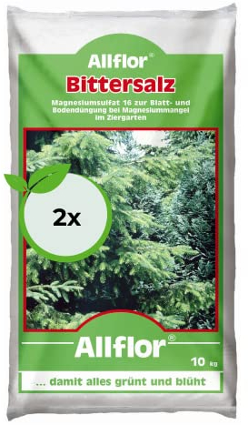 Allflor Bittersalz mit 16% Magnesium I 2 x 10 Kg I Bittersalz gegen Braunfärbung an Nadelbäumen und Hecken I Salzdünger für Blattgrünbildung I Zur Blatt- und Bodendüngung