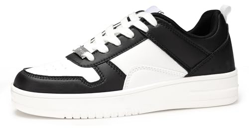 LUCKY STEP Women Fashion Sparkle Rhinestone Sneakers White Leather Low Top Tennis Shoes Lace Up Casual Comfortable Walking Shoe
