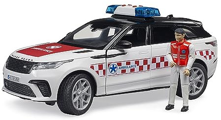 bruder 02885 - Range Rover Velar Notarztfahrzeug mit Fahrer | Mit Light & Sound Modul, Rettungswagen, Spielzeugauto, bworld Figur, Sanitäter, Maßstab 1:16
