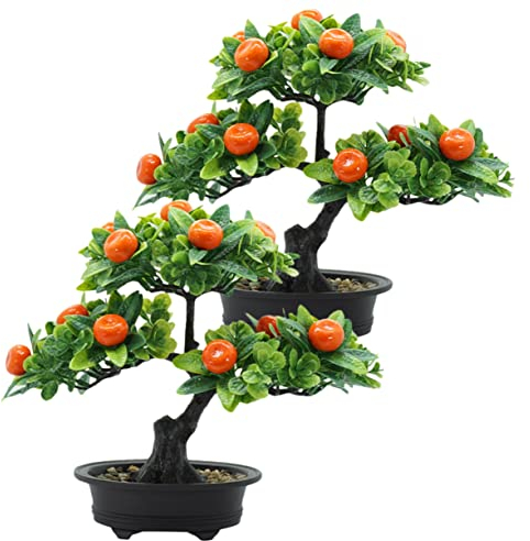 Garneck 2st Künstlicher Obstbaum Künstlicher Mandarinenbaum Realistische Topfpflanzen Künstlicher Orangenbaum Gefälschter Baumtopf Mini-topfpflanzen Büro Baum-Bonsai Kumquat Eisen