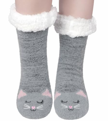 Blu Ninfee Hüttensocken Kuschelsocken Damen 39-42 35-38, Flauschige Socken | Winter Stoppersocken Thermosocken Damen, Gefütterte Katzen Haussocken Warme Bettsocken, Geschenke für Frauen und Mädchen