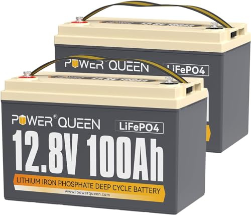 Power Queen Batterie 12V 100Ah LiFePO4(Pack de 2), Rechargeable Batterie avec 100A Protection BMS et 4000-15000 Cycles Profonds, sans Entretien Parfait pour Camping-Car (12V100Ah-2PACK)