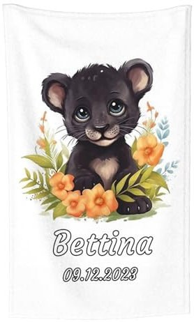 LZXSXZ Personalisierte Babydecke, Kinderdecke mit Wunschtier, Namensdecke, Schwarz, Fleece, Throw Blanket, Decke, Kind, Winter