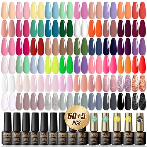 ROSALIND UV Nagellack Set, 65 Stück Mini Gel Nagellack Shellac Nagellack Makronen Jelly Glitzer Farbgel Gelnägel für Nagelstudio Design Starter Maniküre Geschenkset
