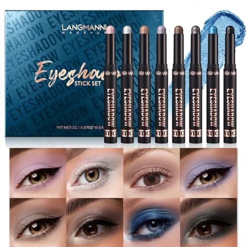 Set di 8 penne per ombretto, luccicante e neutro, colore marrone metallico, color crema Crayon, resistente all'acqua e a lunga durata, illuminante per gli occhi, matita colorata (C)