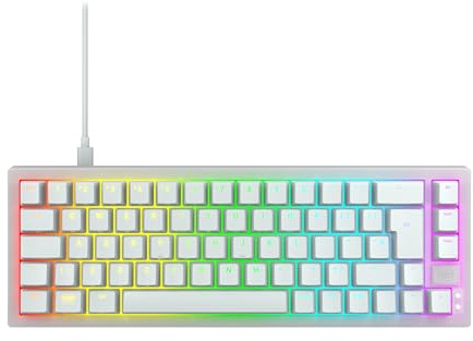 CHERRY XTRFY K5V2 Compact, Teclado Gaming Mecánico en Formato 65%, Distribución de Teclado Nórdico (QWERTY), Sistema Hot Swap, Switches Cherry MX2A Red, Blanco/Transparente