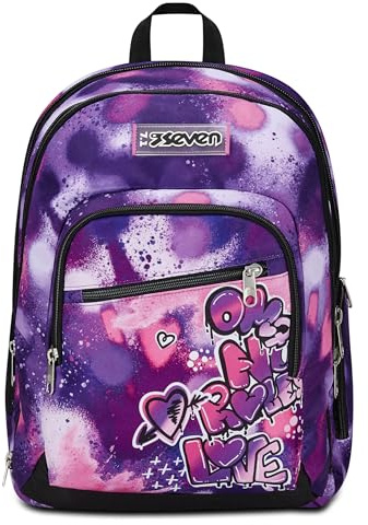 Seven Zaino Scuola Adavanced Detach, Viola, Bubble Street, Doppio Scomparto Con Tasca Staccabile Uso Zainetto, Tasca Porta PC, Tasca Porta Borraccia, Zaino Medie e Superiori, Bambina Ragazza