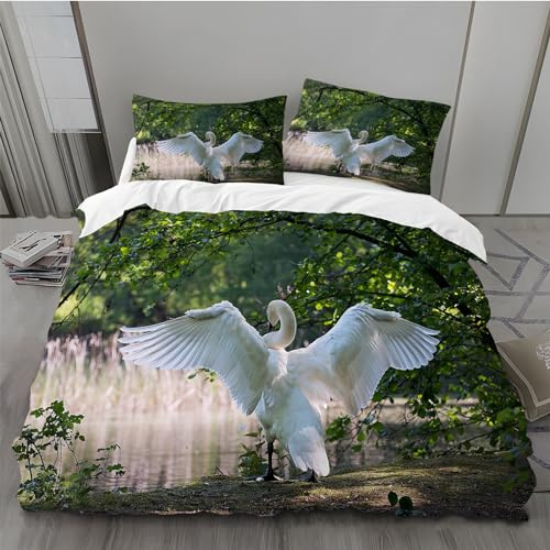 BAIL Housse de Couette 240 x 260 Cygne Housse Couette Très Doux Parure de Lit Adulte en Microfibr 2 Taies d'oreiller 65 x 65 cm Convient pour Chambre