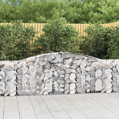 Gecheer 7 STK. Gabione mit Hochbogen Steingabione Gitterkorb Steinkorb Wand Steingabione Gabionenwand Drahtkorb Gabione Gabionenkörbe Mauer Gabionenzaun 400x30x100/120cm Verzinktes Eisen