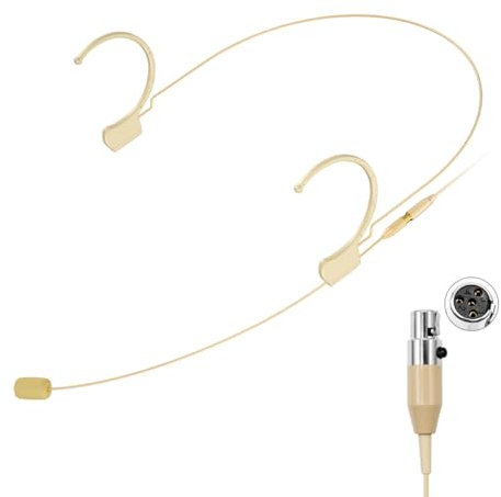 KIMAFUN Microphone Serre-Tête Professionnel à Condensateur Suspendu sur L'oreille, Compatible avec Le Système sans Fil Shu_re, Émetteur de Poche, Beige, HC-810 D4