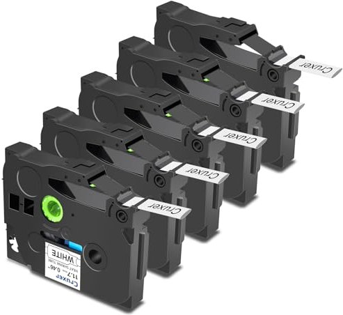 Cruxer 5er-Packung Kompatibel für Brother P-touch HSE-231 Schrumpfschlauch Schriftband，Schwarz auf Weiß Etikettenband 0,46'' 11.7mm x 1.5m Schriftband Ersatz für PT-E300 PT-D200 PT-H105
