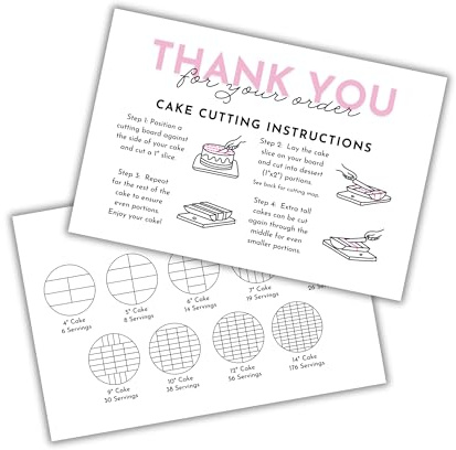 Cake Cutting Guide Instruction Care Cards | 30pk 4x6” Round 2x1 Dessert Baker Template Grid Chart Table Board with Measurements Wedding