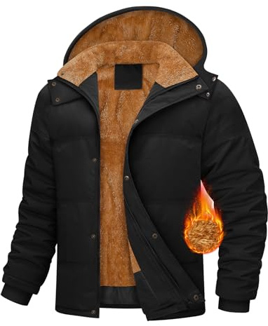 Yuson Girl Giacca Invernale Uomo Calda Giubbotto in Pile Media Lunghezza Parka con Cappuccio Staccabile Spesso Antivento Cappuccio Casual Capotti Idrorepellente Outdoor Uomo(Nero, L)