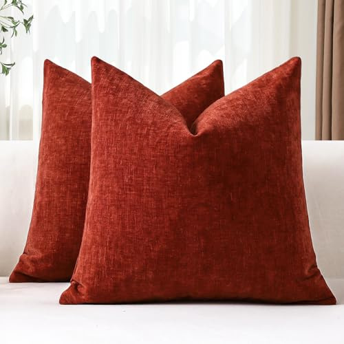 JOTOM 2er Set Chenille Kissenbezüge, Dekorative Weich Einfarbig Wurf Kissenbezug Moderne Kissenhüllen Sofakissen Dekokissen Zierkissenbezug für Wohnzimmer Schlafzimmer Deko (40x40cm, Rost)