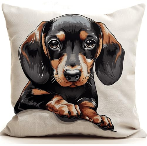 RKFLGEW DIY knüpfen set erwachsene Dackel Tier knüpfkissen Süßer Hund DIY-Kreuzstich-Sofakissenbezug mit Knüpfwerkzeug，passend für Jugendliche und Erwachsene. Knüpfhaken-Kissenbezug-Set 43x43cm