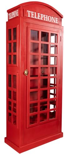 Riess Ambiente Vintage Barschrank Telephone 200cm rot Mangoholz massiv englische Telefonzelle Vitrine Barvitrine Barregal Glashalter Wohnzimmer Esszimmer
