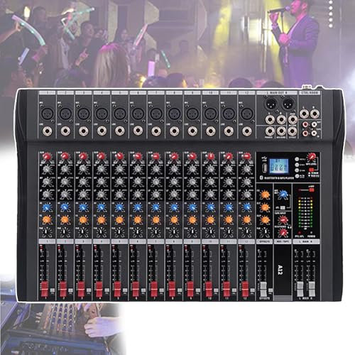 PLABNK Mesas De Mezclas De Estudio, 6/8/12/16 Canales, Mezclador De Audio Compacto, Consola Mezcla De Sonido Bluetooth/USB/DJ, con Ecualización 3 Bandas, para Actuaciones En Escenario,Route 12