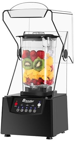 Frullatore Per Frullati Da 2 Litri, Frullatore Commerciale Per Frullati Con Velocità Regolabile Touch Screen Intelligente, Tritaghiaccio a Lama Da 17000 Giri/min, Copertura Insonorizzata Spessa 8 Mm P